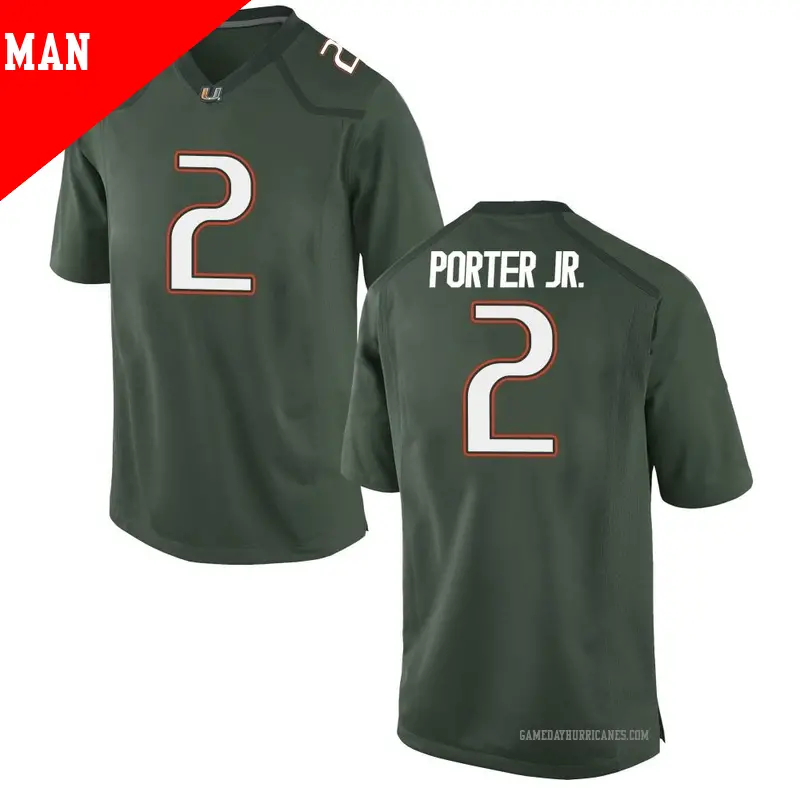 Men's #2 Daryl Porter Jr. Miami Hurricanes Game Green Alternate College Jersey Men's #2 Daryl Porter Jr. Miami Hurricanes Game Green Alternate College Jersey