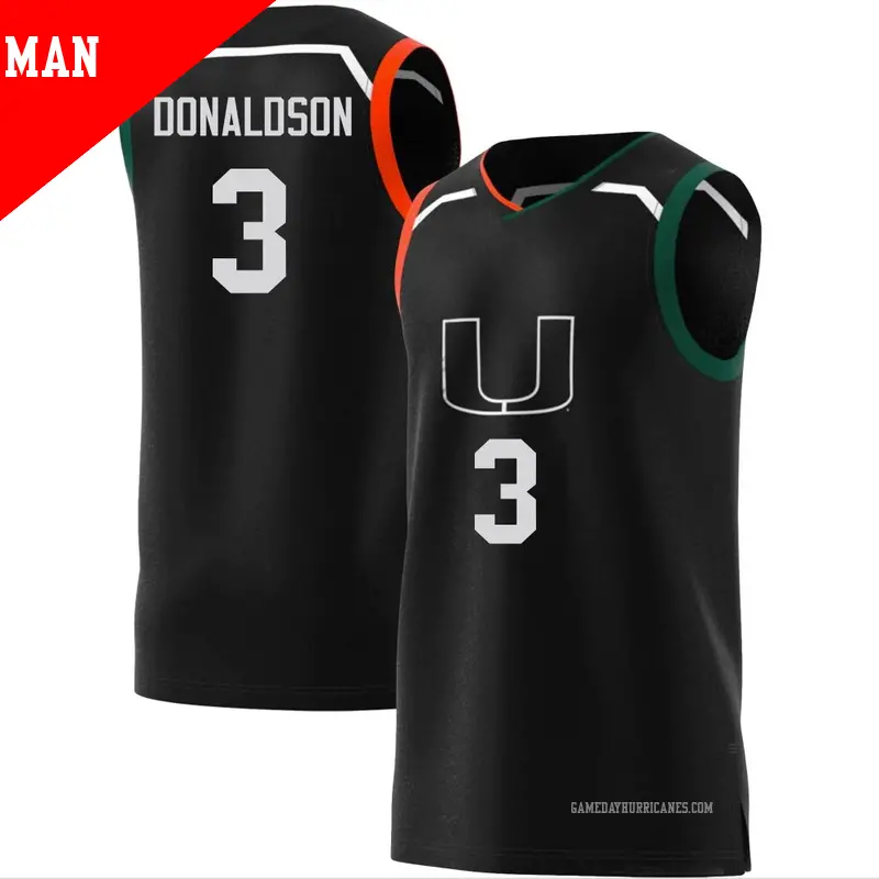 Men's #3 Tre Donaldson Miami Hurricanes Replica Black adidas Basketball Jersey Men's #3 Tre Donaldson Miami Hurricanes Replica Black adidas Basketball Jersey