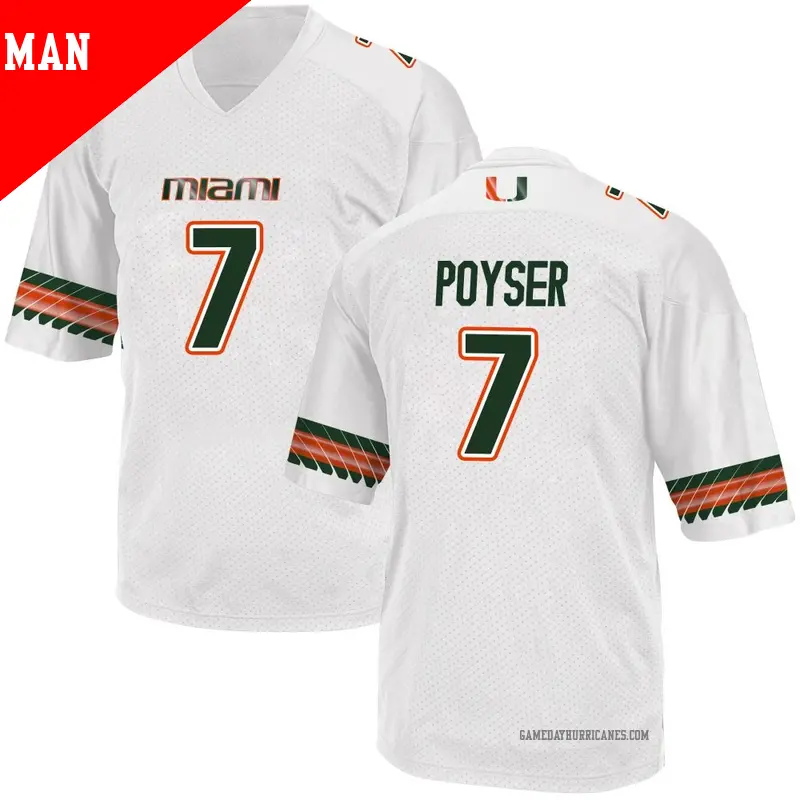 Men's #7 Zechariah Poyser Miami Hurricanes Replica White Alternate College Jersey Men's #7 Zechariah Poyser Miami Hurricanes Replica White Alternate College Jersey