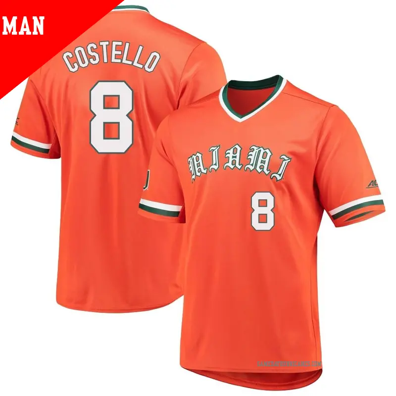 Men's ＃8 Lucas Costello Miami Hurricanes Replica Orange V-Neck Baseball Jersey