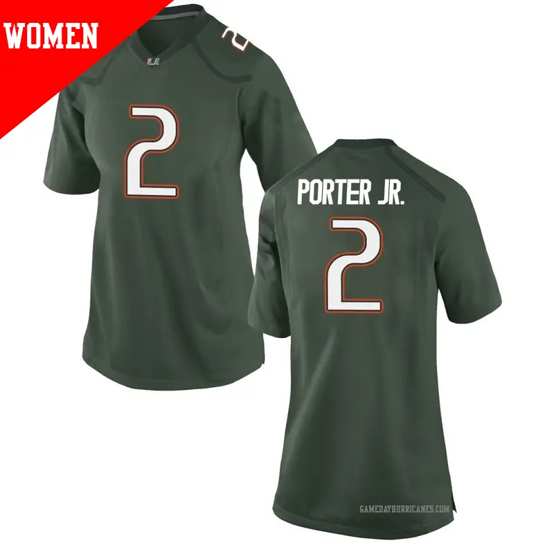 Women's #2 Daryl Porter Jr. Miami Hurricanes Game Green Alternate College Jersey Women's #2 Daryl Porter Jr. Miami Hurricanes Game Green Alternate College Jersey