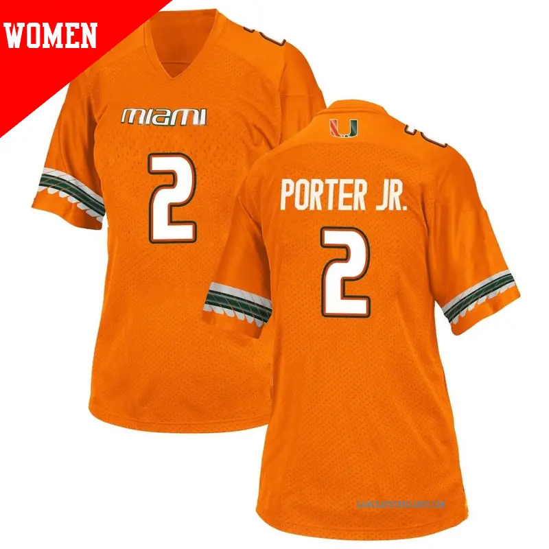 Women's #2 Daryl Porter Jr. Miami Hurricanes Game Orange Alternate College Jersey Women's #2 Daryl Porter Jr. Miami Hurricanes Game Orange Alternate College Jersey