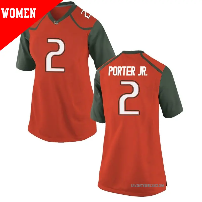 Women's #2 Daryl Porter Jr. Miami Hurricanes Game Orange College Jersey Women's #2 Daryl Porter Jr. Miami Hurricanes Game Orange College Jersey