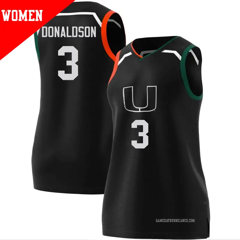 Women's #3 Tre Donaldson Miami Hurricanes Replica Black adidas Basketball Jersey Women's #3 Tre Donaldson Miami Hurricanes Replica Black adidas Basketball Jersey