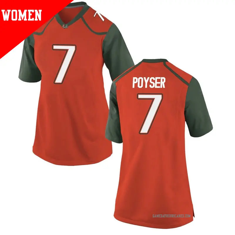 Women's #7 Zechariah Poyser Miami Hurricanes Game Orange College Jersey Women's #7 Zechariah Poyser Miami Hurricanes Game Orange College Jersey