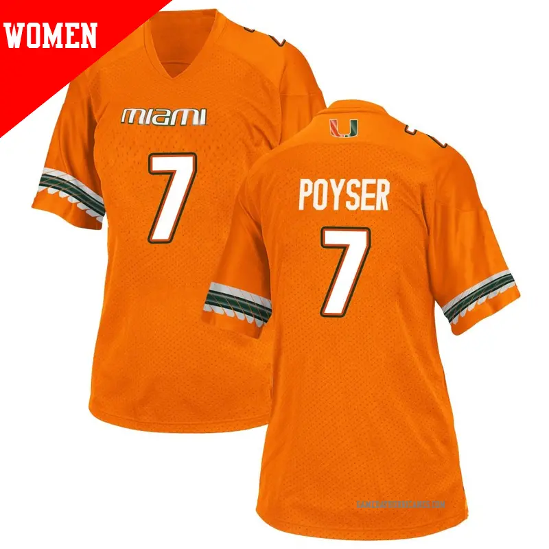 Women's #7 Zechariah Poyser Miami Hurricanes Replica Orange Alternate College Jersey Women's #7 Zechariah Poyser Miami Hurricanes Replica Orange Alternate College Jersey