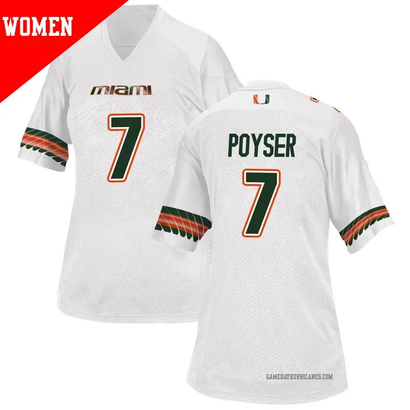 Women's #7 Zechariah Poyser Miami Hurricanes Replica White Alternate College Jersey Women's #7 Zechariah Poyser Miami Hurricanes Replica White Alternate College Jersey