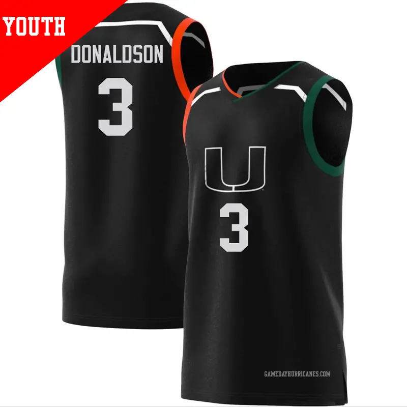 Youth #3 Tre Donaldson Miami Hurricanes Replica Black adidas Basketball Jersey Youth #3 Tre Donaldson Miami Hurricanes Replica Black adidas Basketball Jersey