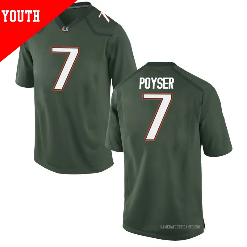 Youth #7 Zechariah Poyser Miami Hurricanes Game Green Alternate College Jersey Youth #7 Zechariah Poyser Miami Hurricanes Game Green Alternate College Jersey