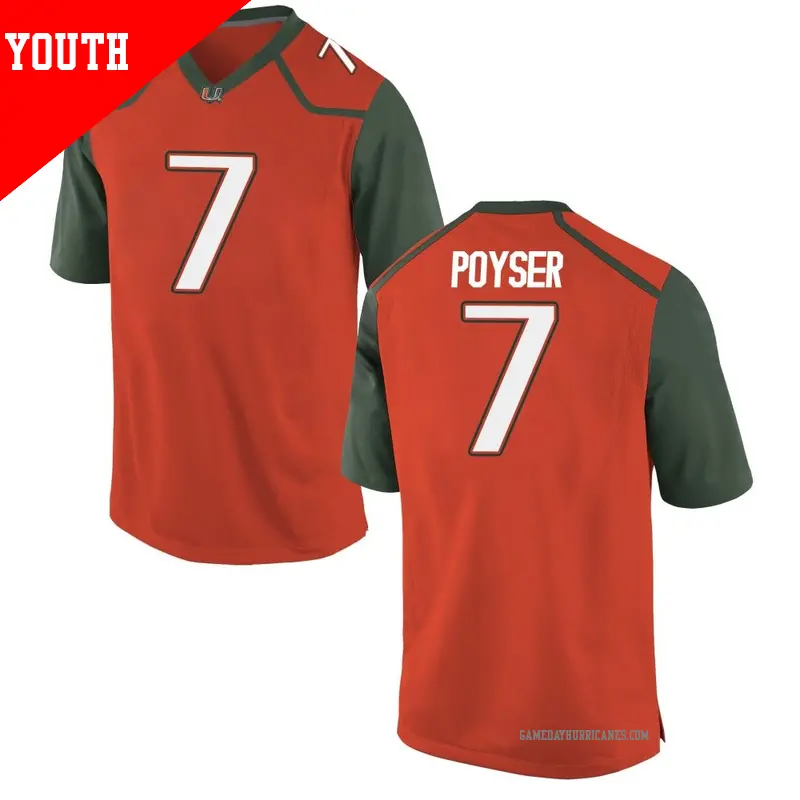Youth #7 Zechariah Poyser Miami Hurricanes Game Orange College Jersey Youth #7 Zechariah Poyser Miami Hurricanes Game Orange College Jersey